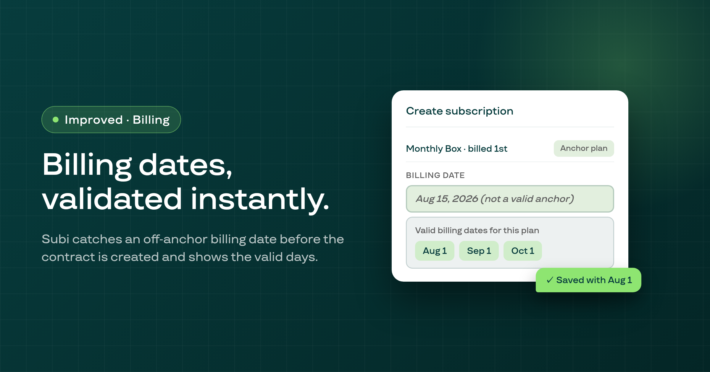 Manual subscription — billing date validated against plan anchors