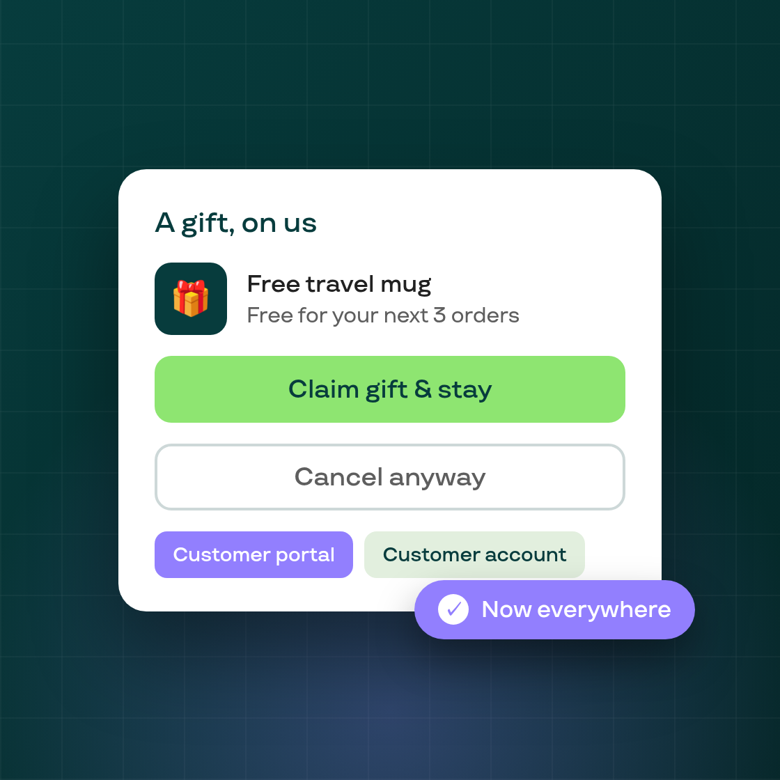 The cancellation flow's free-gift offer now shows in the Subi customer portal too