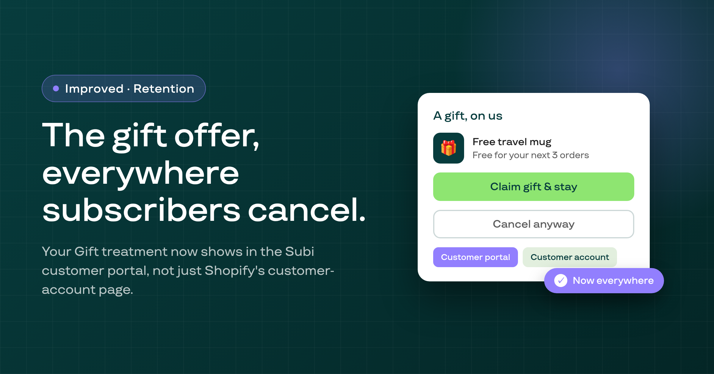 The cancellation flow's free-gift offer now shows in the Subi customer portal too