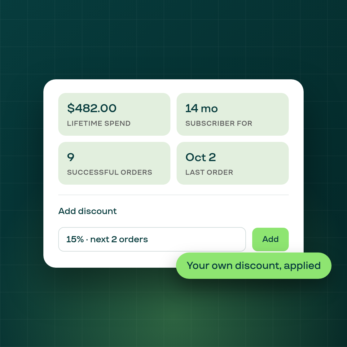 The subscription contract page: a new card layout, subscriber numbers, and a one-click discount