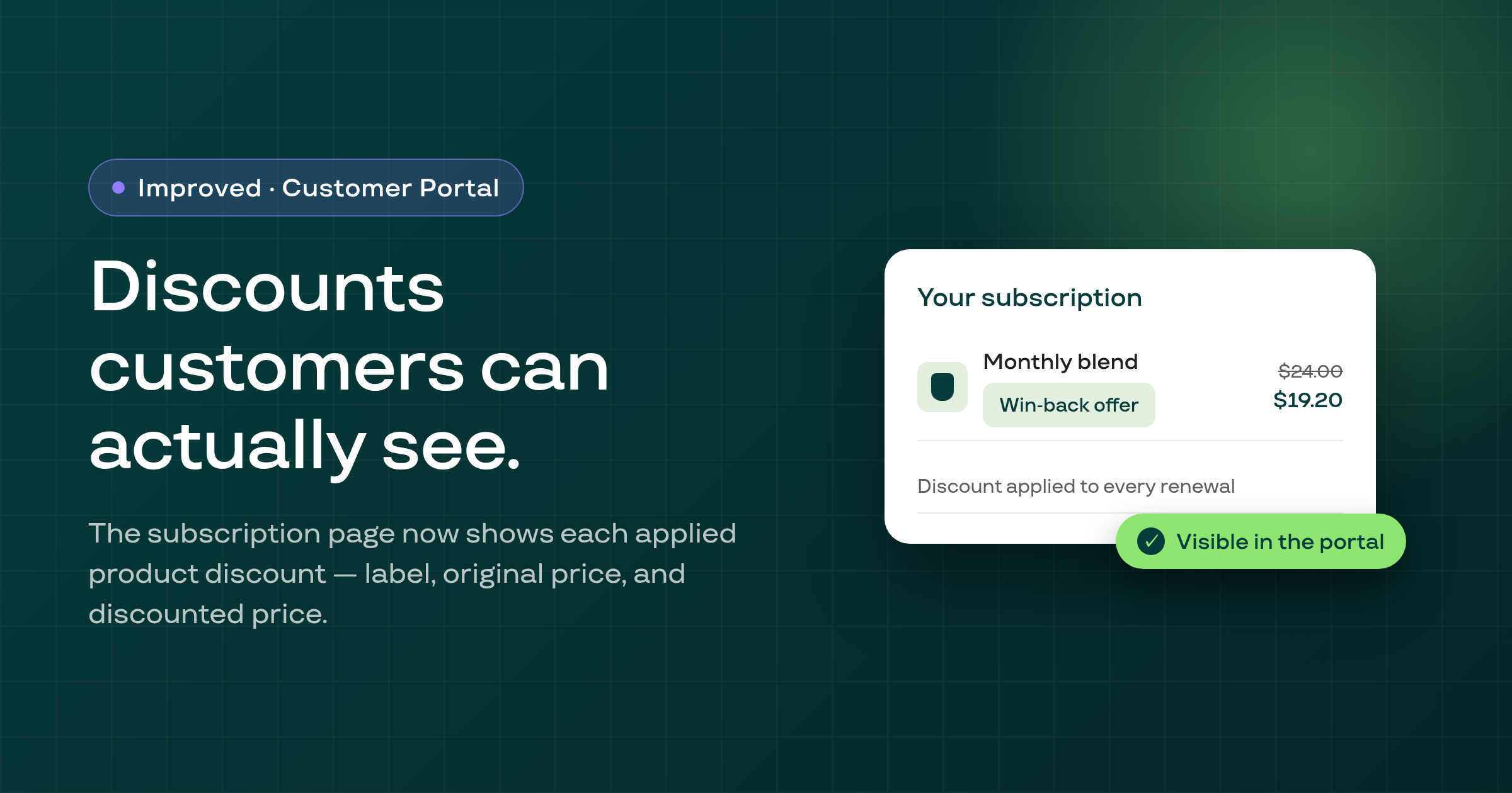 Customers now see product discounts on their subscription