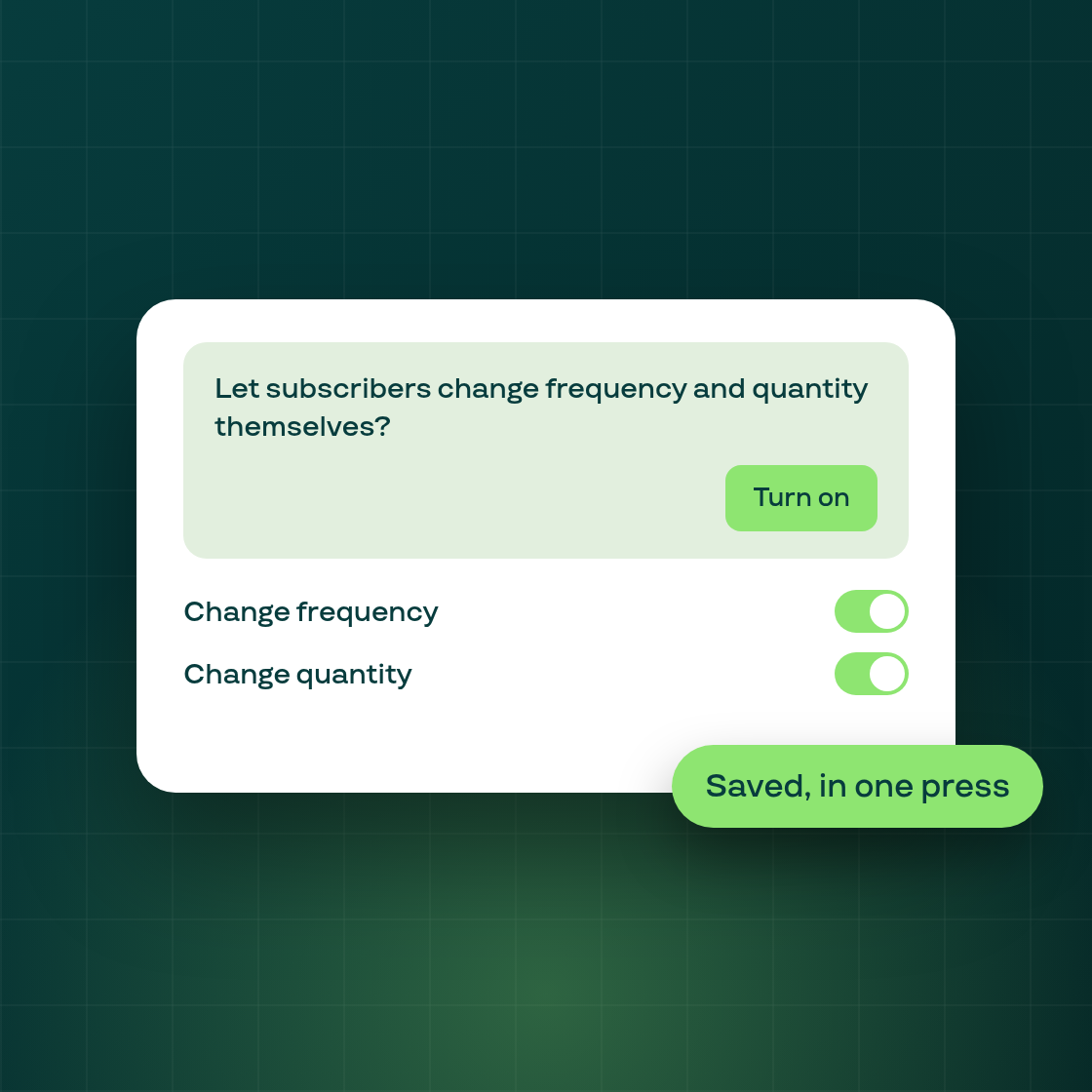 A one-press suggestion to turn on self-serve frequency and quantity edits for at-risk subscribers