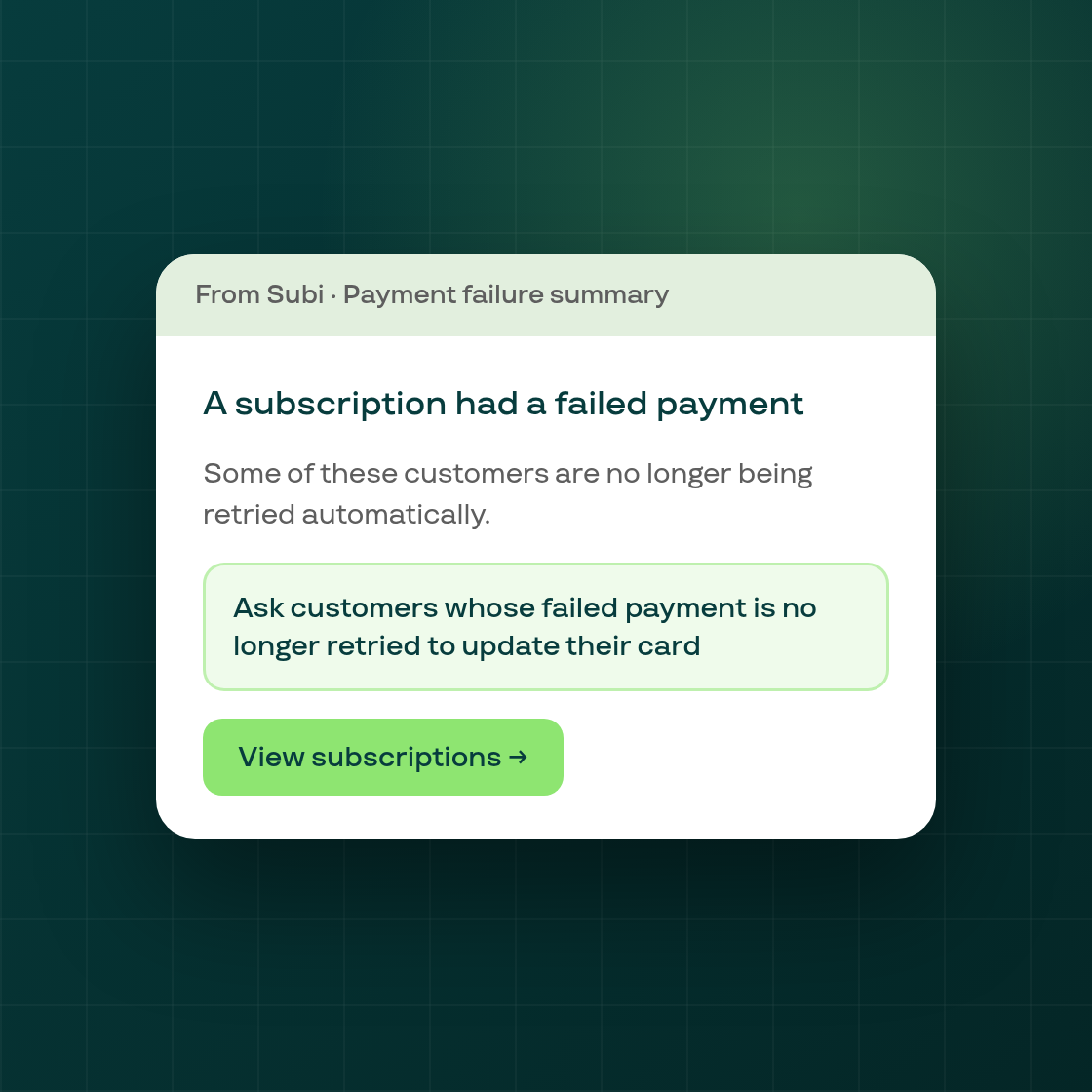 Act on failed payments straight from the merchant email
