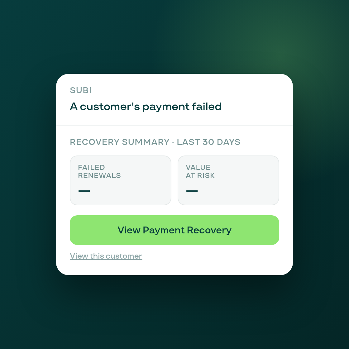 Your failed-payment email now shows a 30-day recovery summary