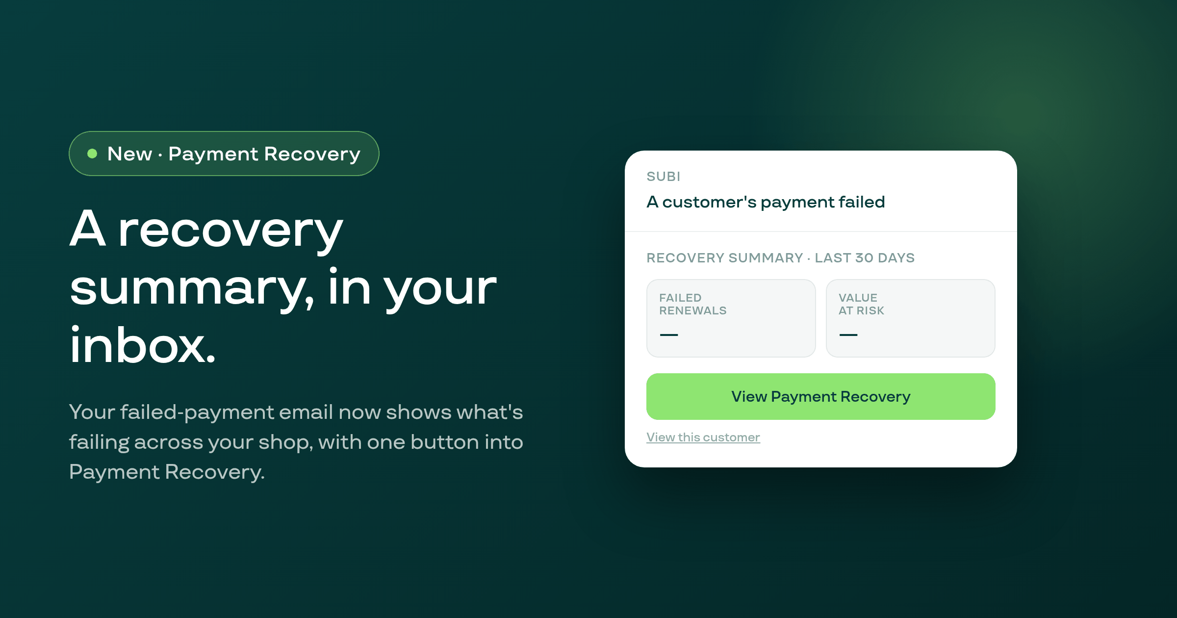 Your failed-payment email now shows a 30-day recovery summary