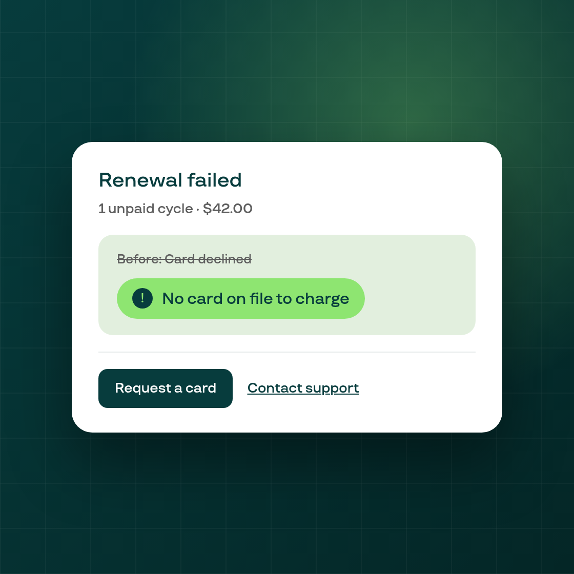 See the specific reason behind a failed renewal, not just 'Card declined'