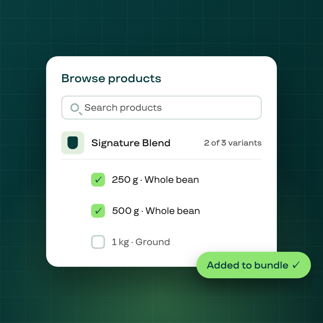Fixed Bundle — select specific variants directly when browsing products