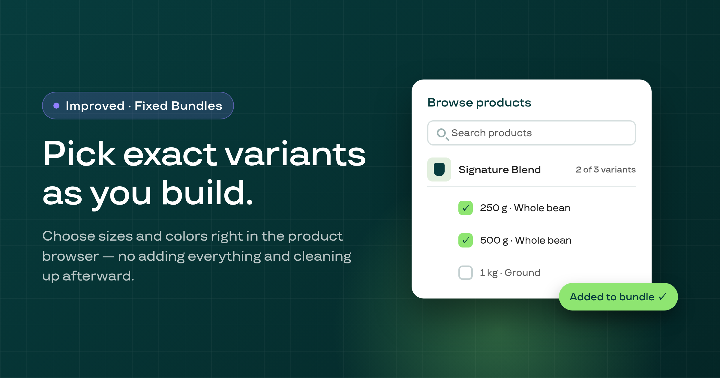Fixed Bundle — select specific variants directly when browsing products