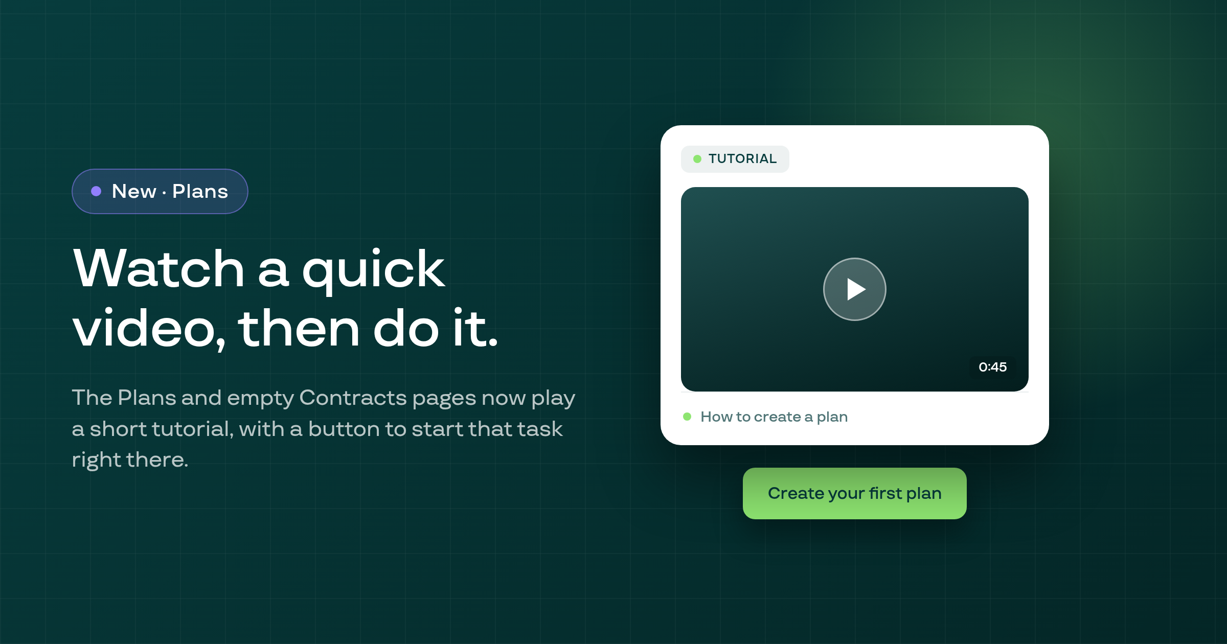 Short tutorial videos on the Plans and Contracts pages