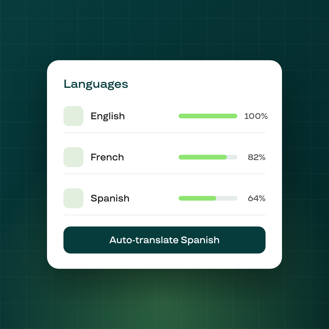 Settings > Languages brings every translation into one page per language