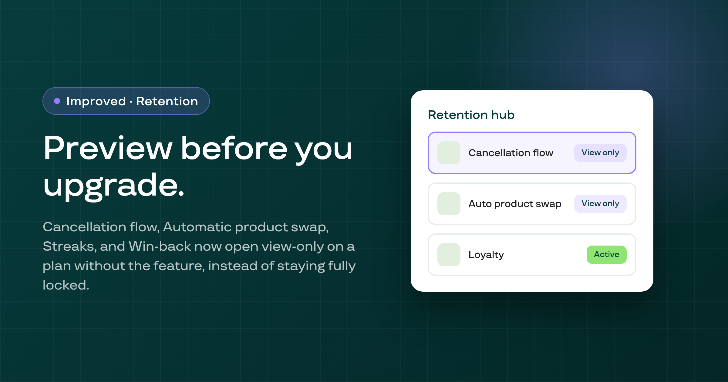 Plan-gated Retention hub features now open in preview instead of staying locked