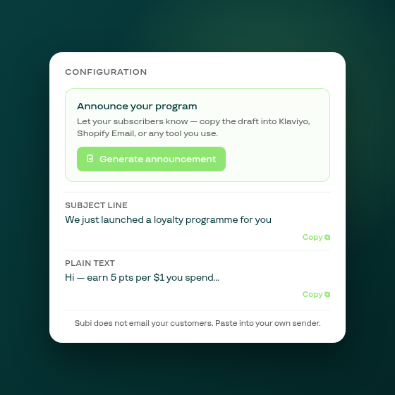 Announce your loyalty programme to existing subscribers