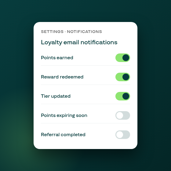 Turn loyalty email notifications on or off per event
