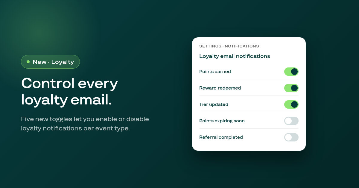 Turn loyalty email notifications on or off per event