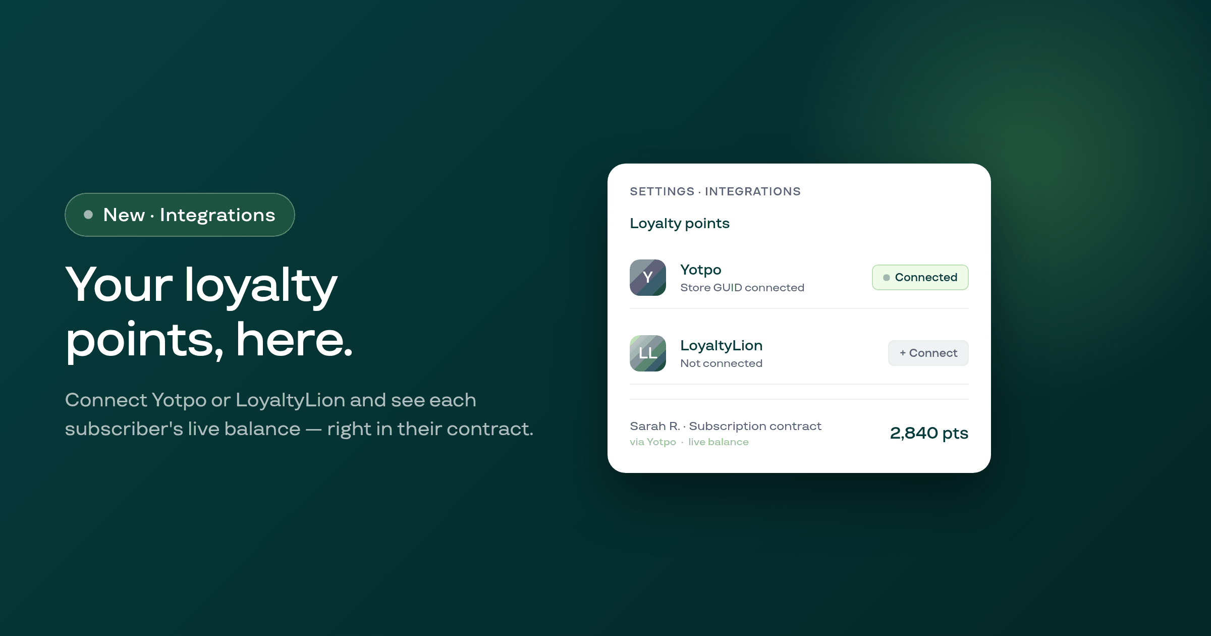 Show your customers' existing loyalty points in Subi subscriptions