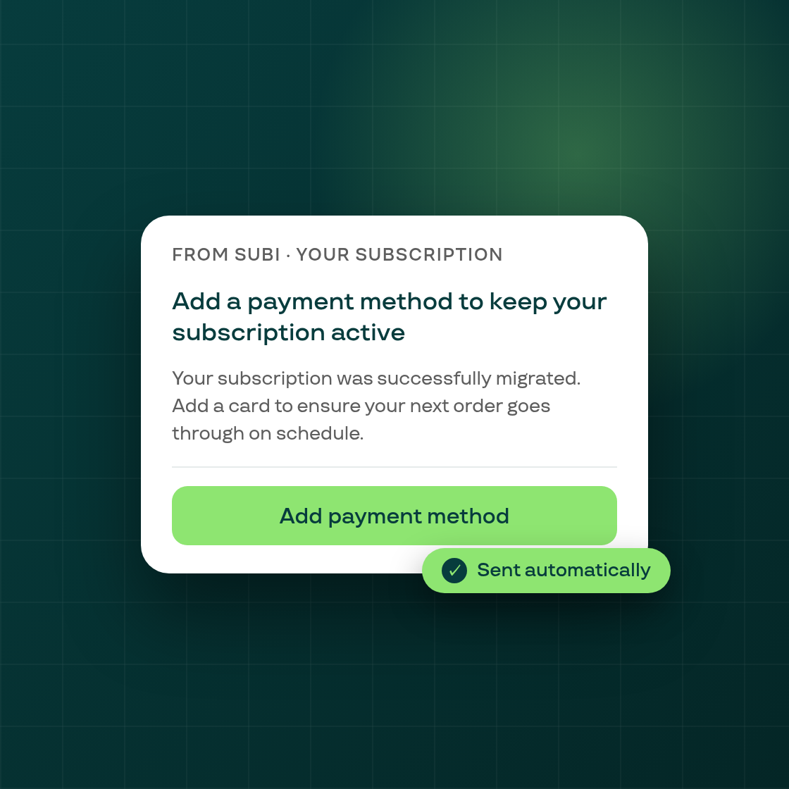 Subscription migration — migrated customers without a card are prompted automatically