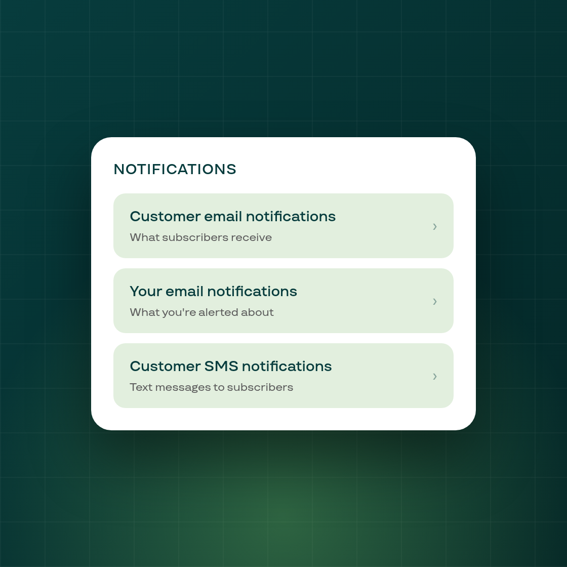 Notifications settings reorganized into a hub and three pages