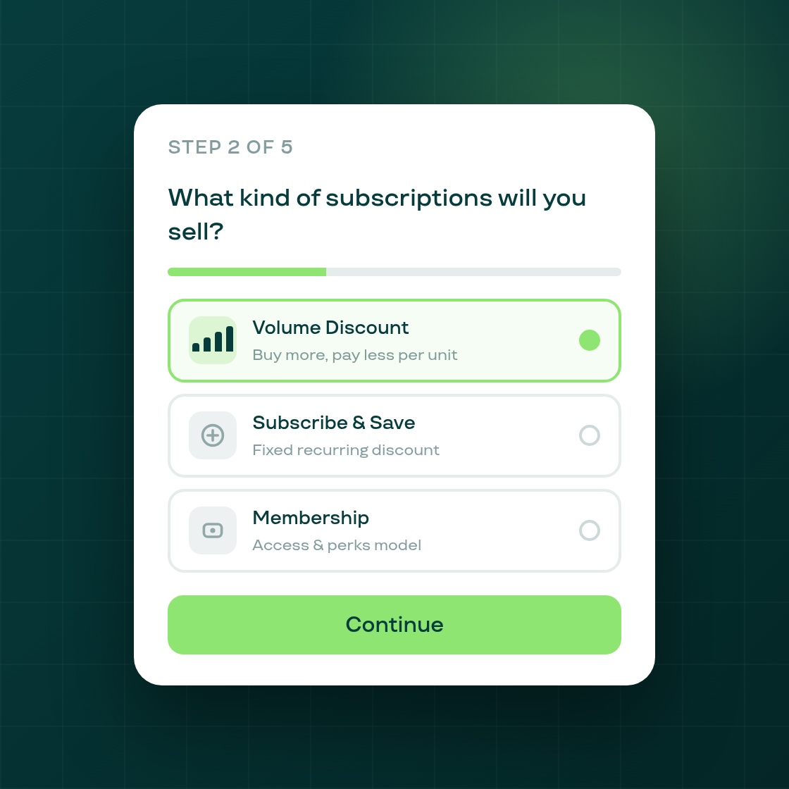 Volume Discount subscriptions now available in the onboarding wizard