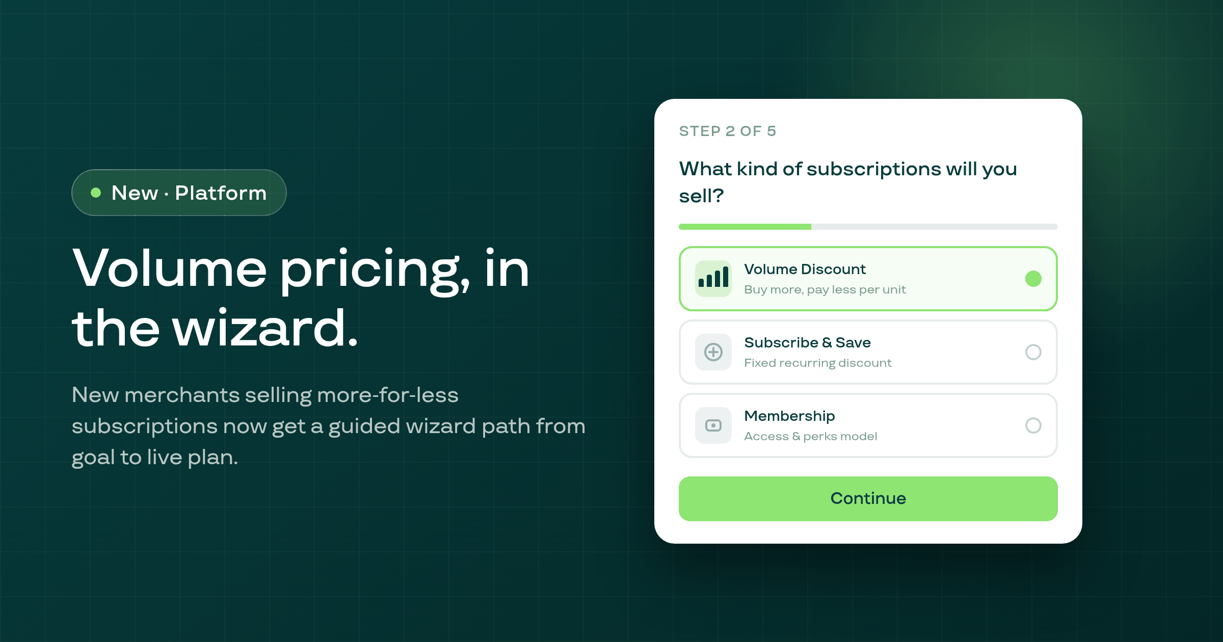 Volume Discount subscriptions now available in the onboarding wizard