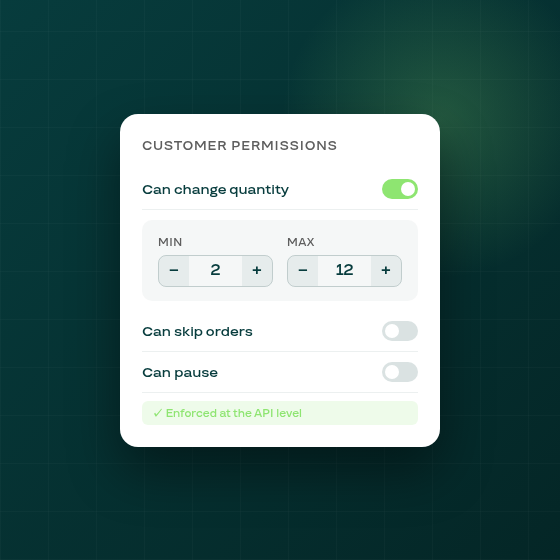 Set minimum and maximum quantities for subscriber order edits