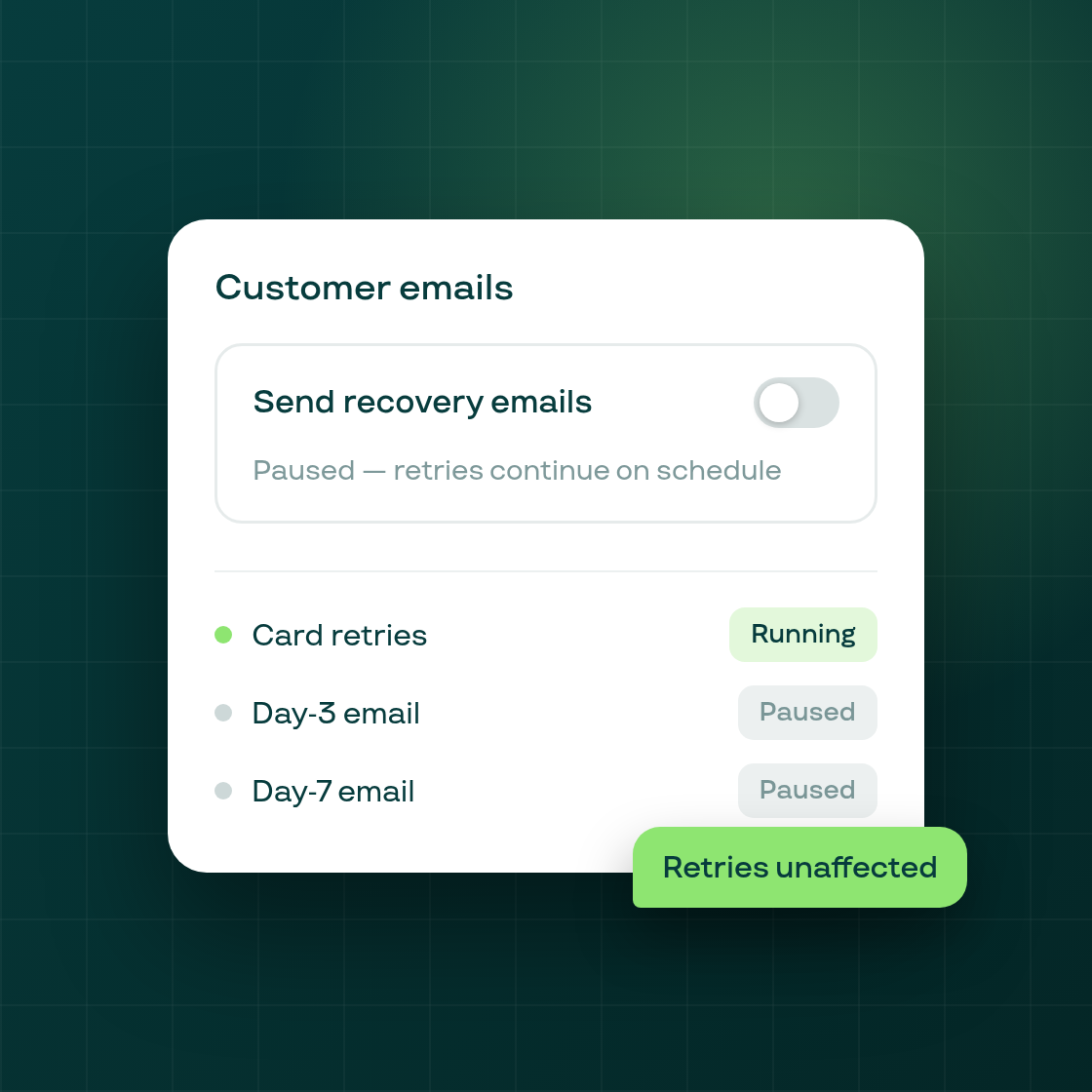 Silence recovery emails without pausing retries