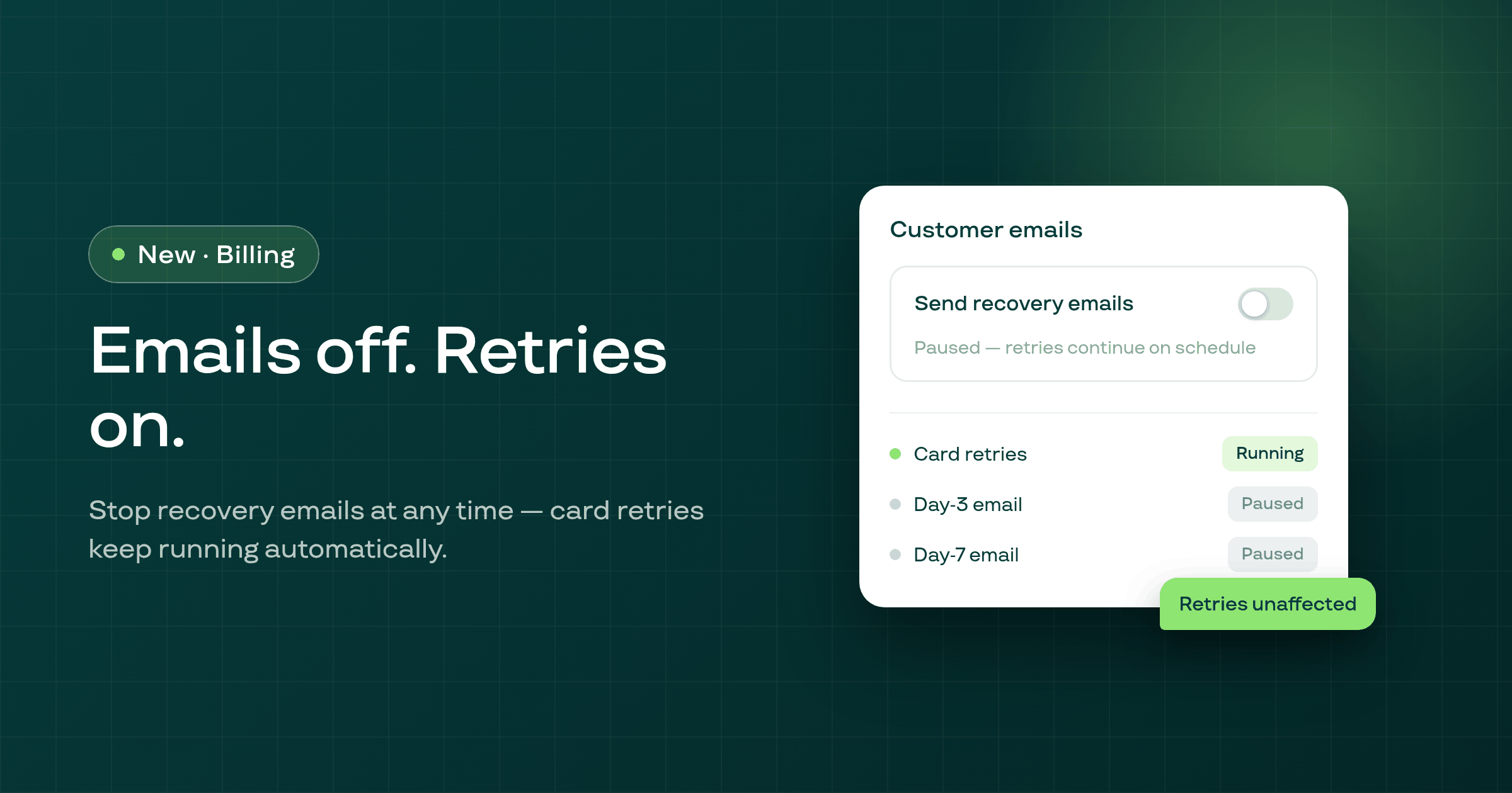Silence recovery emails without pausing retries