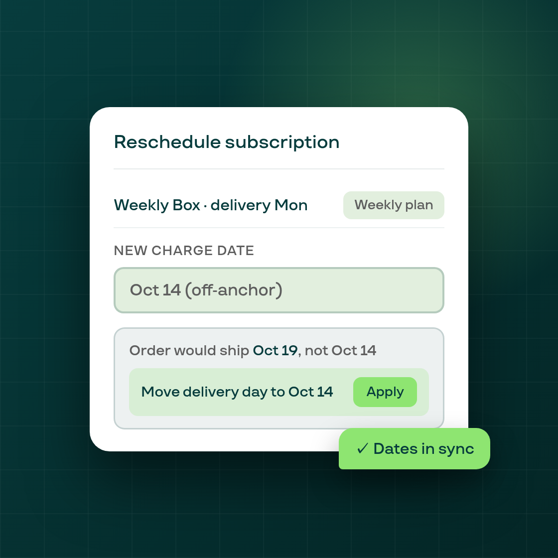 Rescheduling a subscription now warns you when Shopify would hold the order