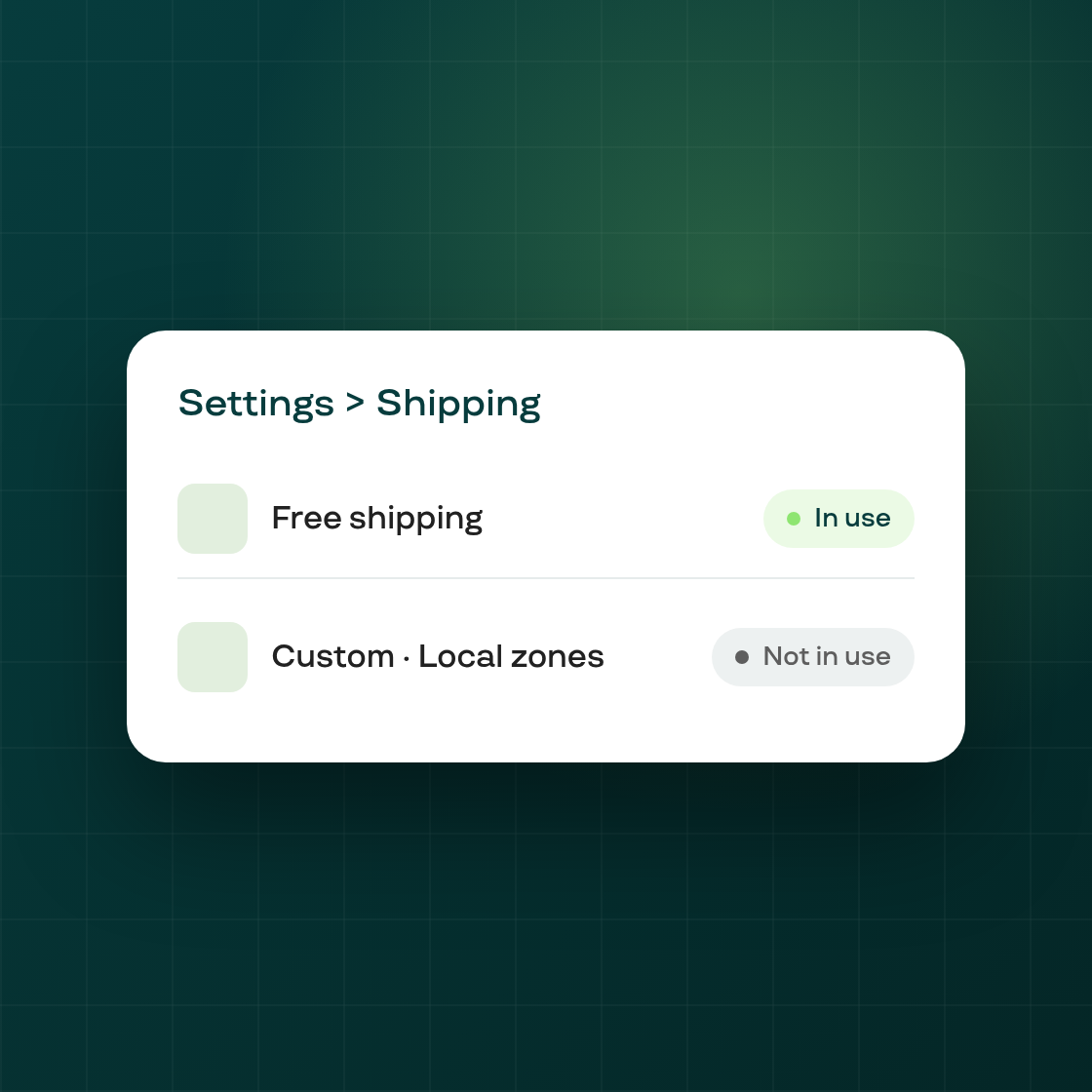 Settings > Shipping now shows your shipping setup at a glance
