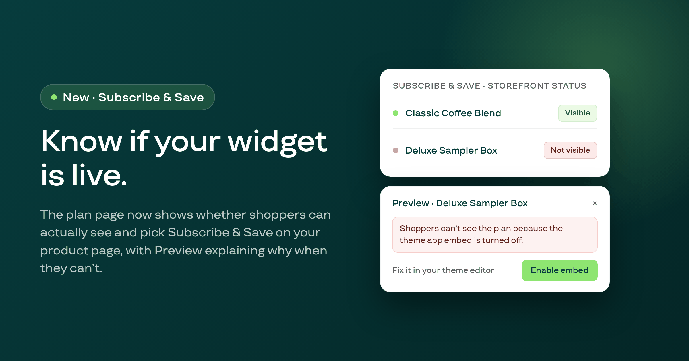 See whether your Subscribe & Save widget is actually showing on your product page
