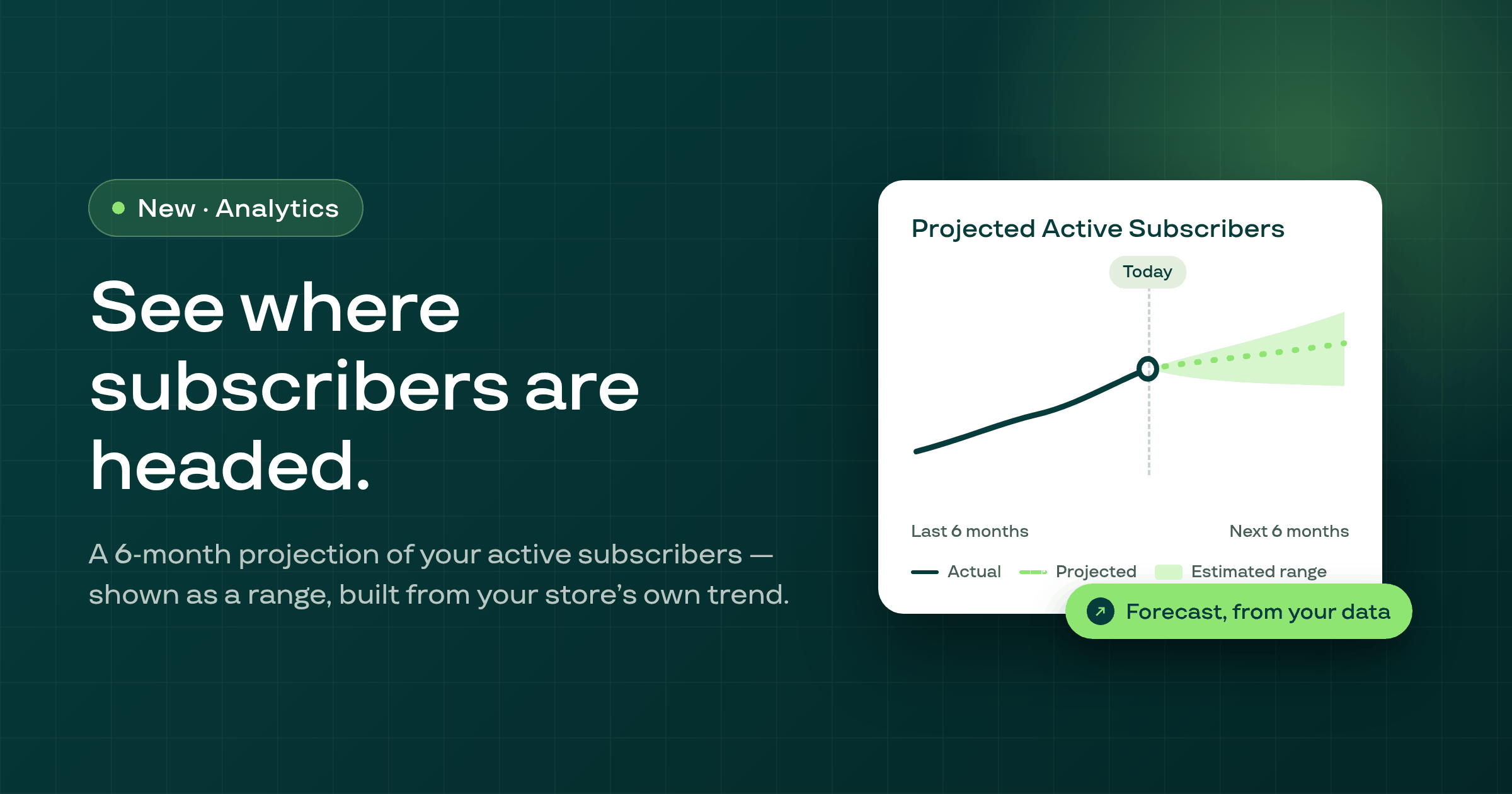 Analytics — a 6-month subscriber growth projection