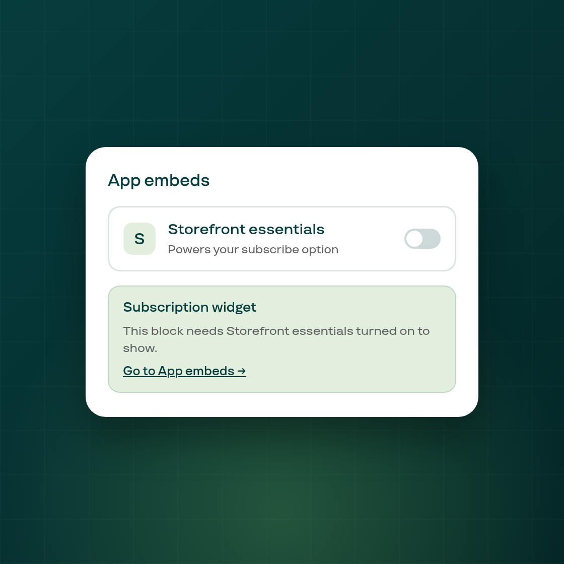 Improved: your theme editor now explains Subi's storefront app embed