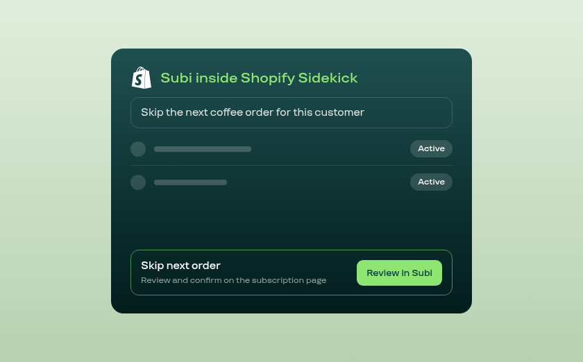 Subi answers inside Shopify Sidekick